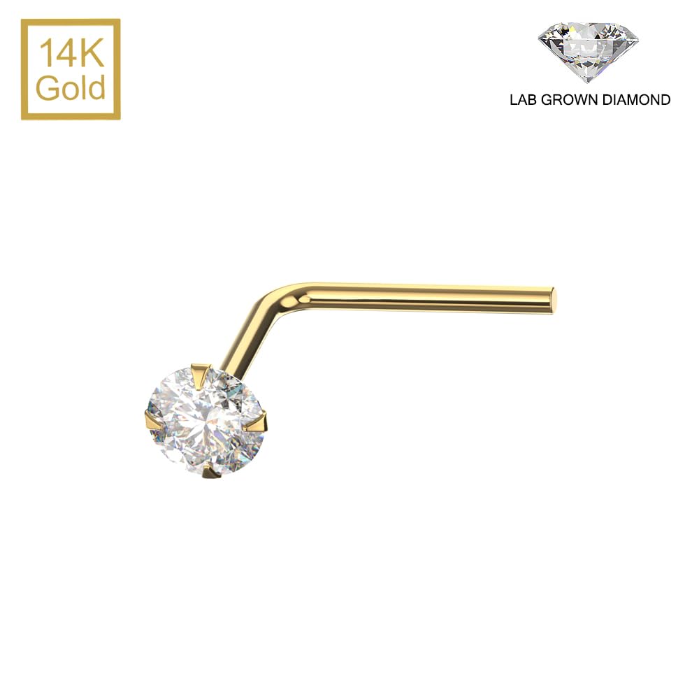 Piercing para nariz de oro amarillo macizo de 14 quilates, calibre 22, con diamante cultivado en laboratorio