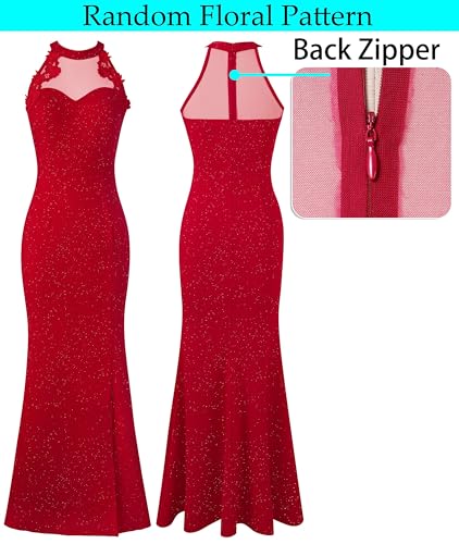 Image of VFSHOW Womens Formal Sexy Halter High Slit Prom Wedding Guest Maxi Dress 2023 Illusion Sweetheart Neckline Evening Long Gown