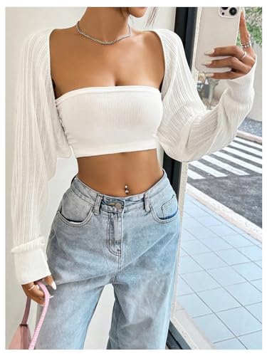 Women's Long Sleeve Open Front Crop Cardigan Drop Shoulder Bolero Shrug Lightweight Sweater3