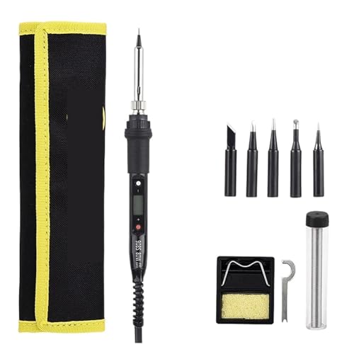 はんだごて セット 80W はんだごて 電気キット 温度調節可能 ポータブル LCD 錫溶接ツール 木製アイロンセット DIY キット用 先端 DIYや修理に多目的に使える(Black-03)