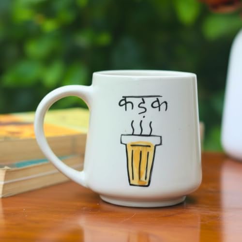 Image of WEAVING HOMES Kadak Mug - The Chai Lovers 300 ML Handmade Ceramic Mugs Gift to Best Friend Coffee /Tea /Milk /Green Tea /Cold Coffee Mugs /Cup Microwave Safe & Dishwasher Safe (Set of 1)