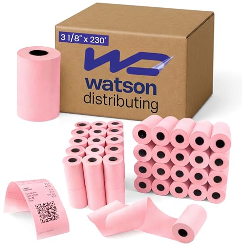 3 1/8"" x 230' Thermal Paper Receipt Rolls 50 ROLLS BPA and BPS Free, Phenol-Free Clover Receipt Paper Roll, 48 GSM Thick POS Printer Paper, Credit Card & Machine Rolls, Recyclable Core (Pink)