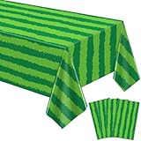 TJYJOY 4 Pack Watermelon Rind Tablecloth Green Melon Rectangle Table Cloth Melon Party Tablecloth Watermelon Table Covers Baby Birthday Table Cloth for Beach Pool Party Supply 51 x 86 Inch