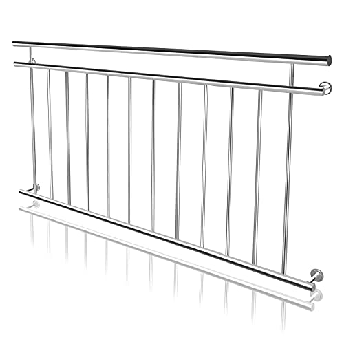NAIZY Garde-corps de balcon à la française Rampe en acier inoxydable rampes de 90 cm de hauteur Garde-corps de terrasse φ38mm Protection de balcon Grille de...