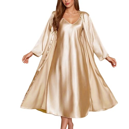 Lu's Chic Women's Long Sleeve Robe 2 Piece Pajama Set