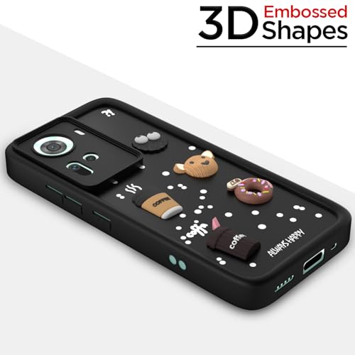 Image of Outlouders Back Cover for Oppo Reno 11 5G | 3D Cartoon Bear Cute Fun Silicone Full Body Protection Bumper Case (Black)