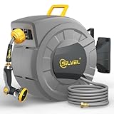 SILVEL 1/2 in x 110 FT Retractable Garden Hose Reel, UV Resistant Heavy Duty Automatic Hose Reel Wall Mount with 10 Pattern Nozzle, Any Length Lock & Slow Return System, 180°Swivel Bracket, Yellow