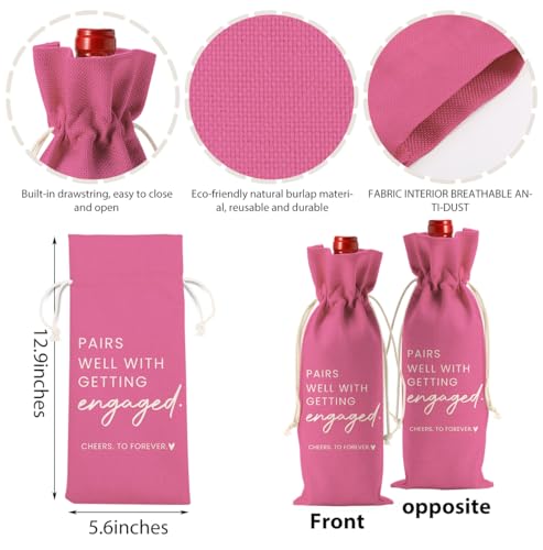 Image of Engaged Engagement Gifts for Couples Her Engagement Party Decorations | Engaged Wine Bag for Couple Women Pairs Well with Getting Engaged Wine Accessory Sets Pink