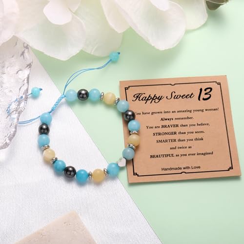 Image of Natural Stone Bracelet as Mothers Gifts for Women and Graduation Gifts, Heart Bracelets as Birthday Gifts for Teen Girls with Message Card