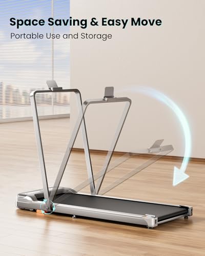 Image of Abonow Portable Walking Pad with Handle Bar for Home & Office, 2 in 1 Under Desk Treadmill with 8% Incline, 2.5HP Small Foldable Compact Treadmills Walking Machine, LED Display, 265 LBS