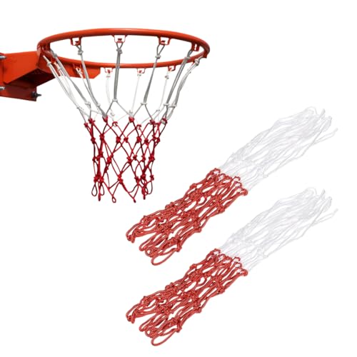 SIRLOMU 2pcs Rete da Basket, Impermeabile, Reti da Basket in Poliestere, Dimensioni Standard per Installazione Interna ed Esterna (Rosso e Bianco)
