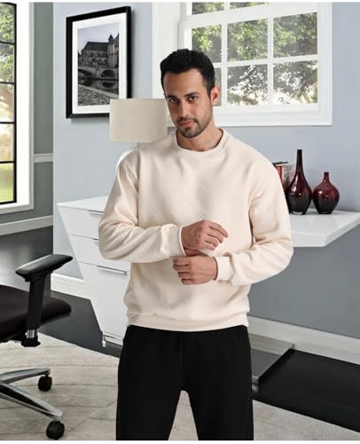 Men's Crewneck Sweatshirt Geometric Texture Sweatshirts Anti-Pilling Solid Casual Long Sleeve Pullover Shirts3