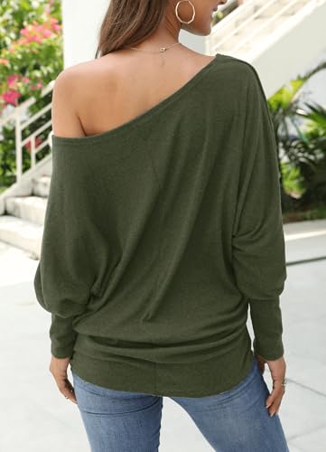 Image of Aifer Women's Off The Shoulder Tops Sexy Long Sleeve Shirts Oversized Fashion Casual Batwing Sweaters Pullover Tunic Tops