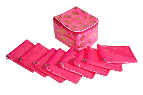 Image of Sunesh Creation Set of 10 Makeup Pouches Necklace Earrings Cosmetic Vanity Storage Box Jewellery Organizer Toiletry Organizer Pouch for Women Color - Pink
