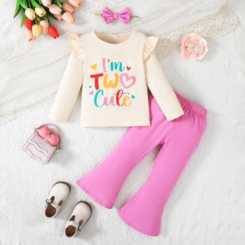 Baby Girl I'm Two Cute Outfit Toddler 2nd Birthday Clothes Little Girl Two Years Old Birthday Pants Set2