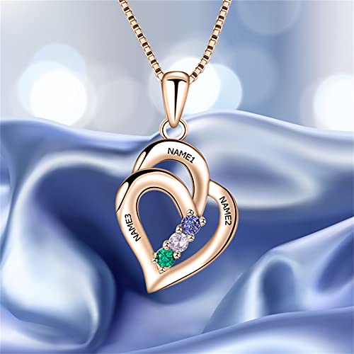 ORFAN Personalized 3 Names Mothers Necklace with Simulated Birthstones Custom Heart Pendant Necklace Personalized for Mother's Day (Rose gold)4
