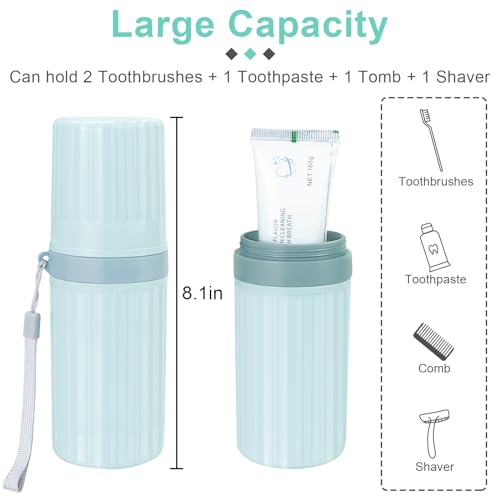 Image of Mulbozy Travel Toothbrush Holder, Large Travel Toothbrush Cup Case, Portable Travel Toothbrush Toothpaste Makeup Storage for Business Trip Camping School - Blue