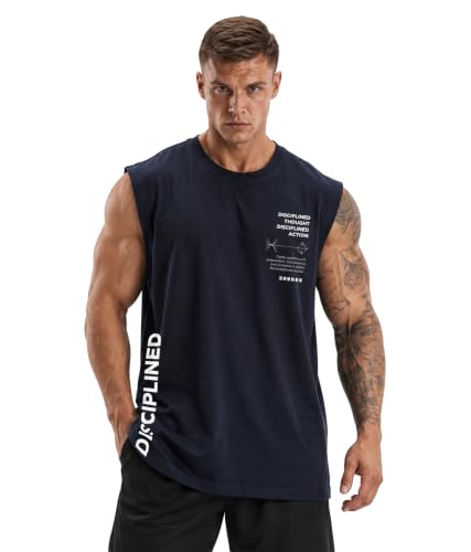 Image of SHODOX Men's 100% Cotton Tank Top | Round Neck Sleeveless Gym Vest | Loose Fit Casual Sportswear T-Shirt | Breathable & Lightweight Fitness Wear for Workout & Active Wear