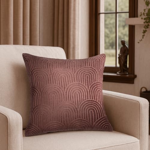Image of Wakefit Designer Cushion Cover | 16x16 inch | Thread Work on Velvet Fabric | Buds | Machine Washable | Pack of 1 | Pink