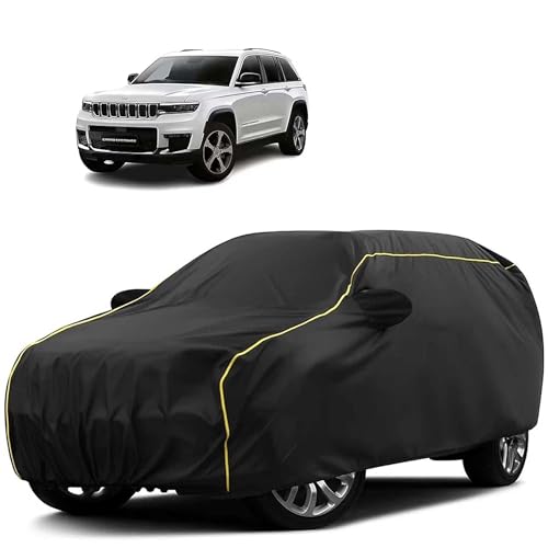 Image of Sulfar 100% Water Resistant Car Body Cover Compatible with Mirror for Jeep Grand Cherokee (Triple Stitched, Full Bottom Elastic, Black Tafetta with Yellow Piping)