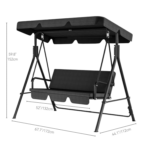 YITAHOME Outdoor Patio Swing Chair, 3 Person Porch Swing with Adjustable Canopy, Removable Cushion,Suitable for Garden, Poolside, Balcony,(Black)