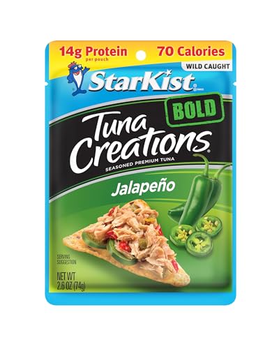 StarKist Tuna Creations BOLD Jalapeño, 2.6 oz Pouch (12 Pack) Ready to Eat Wild Caught Tuna, 14g Protein, 70 Calories Per Serving, Gluten Free, Soy Free, Kosher, Perfect for Salads, Meals and Snacks