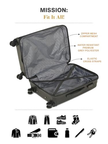 Image of Teakwood Set of 2 8 Wheels Trolley Bag, Hard Cabin with Zipper Closure, Adjustable Push Button & Cross Side Strap, Number Lock System 360 Degree (Set of 2, Black)