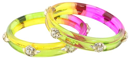 Image of NMII Diamond Glass Bangles Crystal Kada Set For Women & Girls Adorned with Golden Zircon Stones | Trending Girls Bangles Bracelet | Transparent Chudi Kangan For Wedding, Party, Daily, Ethnic- Set of 2