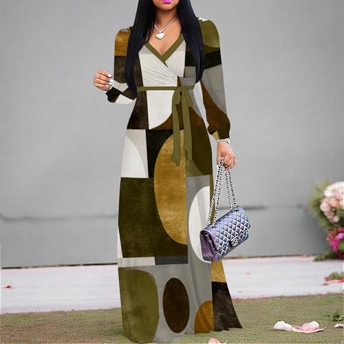 Image of Plus Size Maxi Dress for Women V Neck 3 /4 Sleeve Wrap Dress