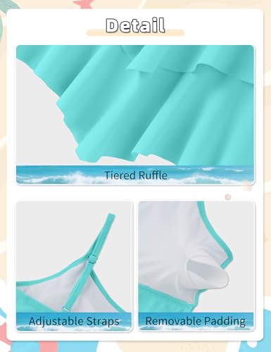 Image of Girls Tankini Swimsuit 2 Piece Tiered Ruffle Bathing Suit Teen Girl Swimsuit 6-14Y