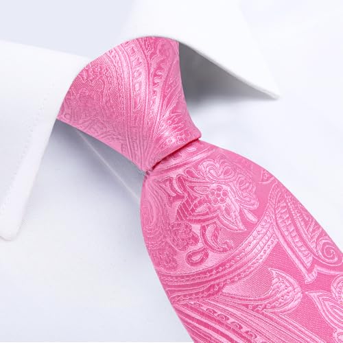 Image of DiBanGu Silk Floral Ties for Men Woven Paisley Necktie and Tie Clip Handkerchief Cufflinks Set for Party Wedding