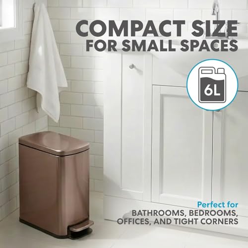 Image of SIMPLI-Magic 6L /1.6G Stainless Steel Bathroom Trash Can with Hands-Free Foot Pedal, Quiet Soft-Close Lid, Compact Space-Saving Size