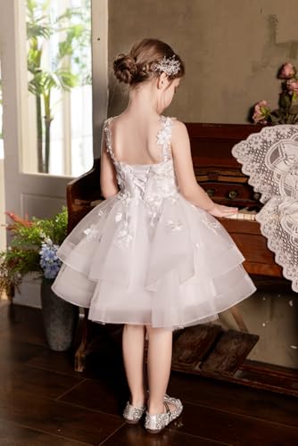 Tulle Flower Girl Dresses for Wedding Knee Length 3D Floral Appliques Pageant Dress Ball Gown with Beads4