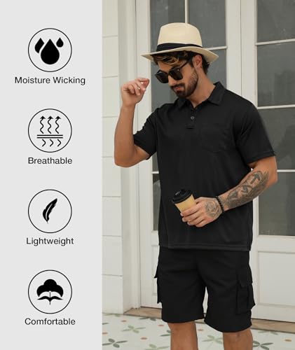 Image of SCODI 5 Pack Mens Pocket Polo Shirts Short Sleeve Golf Casual Work T-Shirt