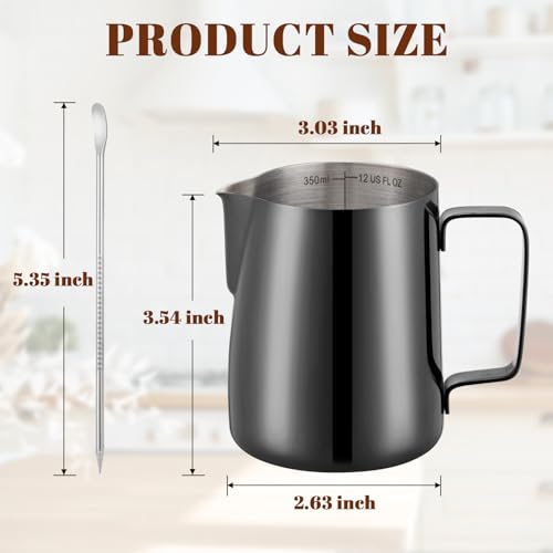 Image of Amrules Milk Frothing Pitcher 12oz Frother Cup Barista Tools, Bright Black