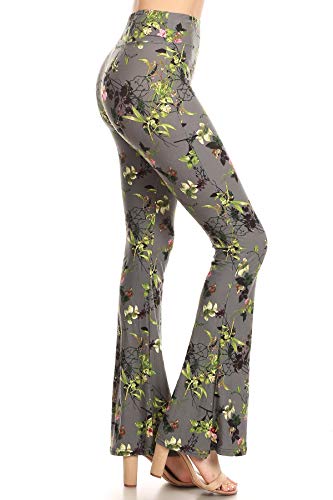 Leggings Depot PZA-S762-M Floral Vine Print Palazzo Pants, Medium