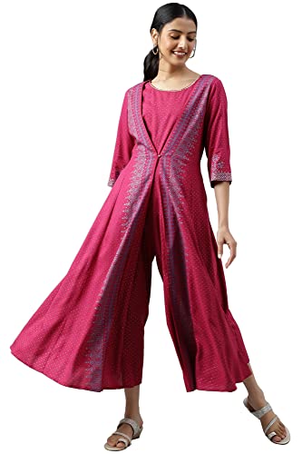 Image of W Womens for Woman Dark Pink Liva Eco Mock Layer Embellished Jumpsuit
