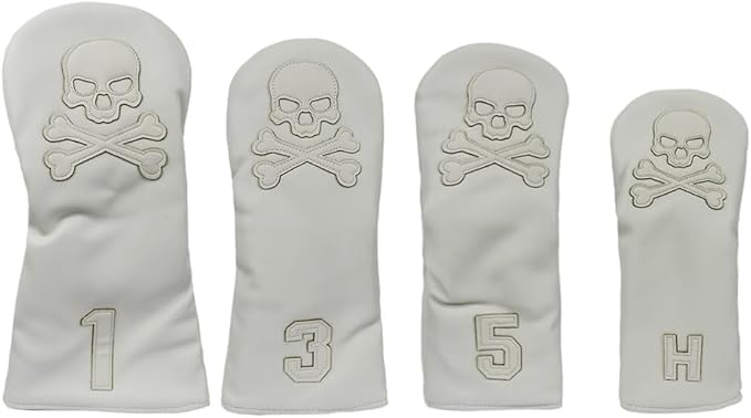 Scott Edward 4pcs/Set White Skull Golf Golf Club Covers, Thick Synthetic Leather, Waterproof and Wear-resistant, #1#3#5#H, Suitable for Driver Fairway Hybrid Wood — image 1
