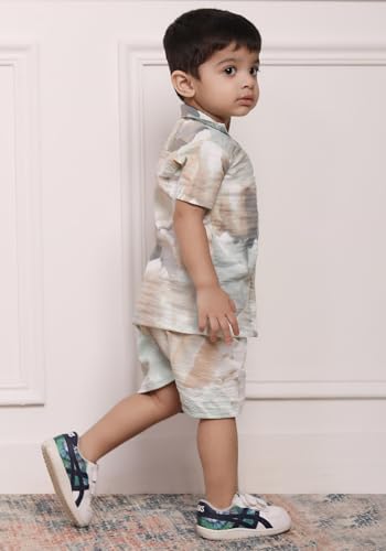 Image of POLKA TOTS Cotton Half Sleeves Shirt With Shorts, All Over Print Cord Set for Baby Boy Kids