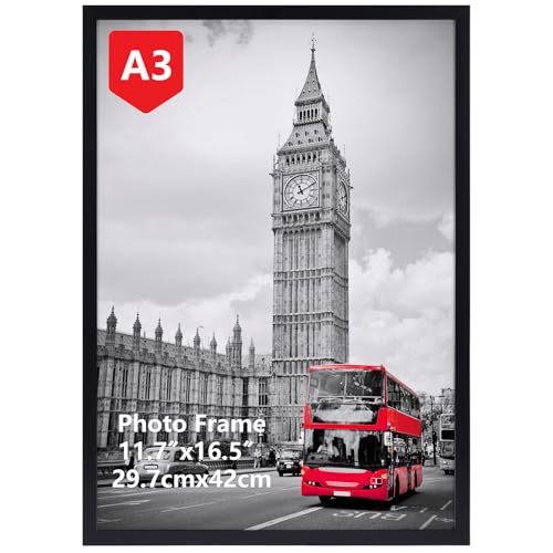 Giftgarden Schwarzer Bilderrahmen A3, Einzel Rahmen für 30x42 cm Fotos und Bilder | Großer Posterraâ€¦ – Miniatur