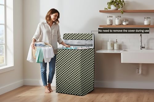 Image of Stylista Waterproof and Dustproof Polyester Washing Machine Cover Compatible for Godrej 7.5 Kg Fully-Automatic Top Loading WTEON ALP 75 5.0 FDTN GPGR, Check Coffee