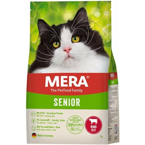 mera Cats Senior Rind, Trockenfutter für Sensible Katzen, getreidefrei & nachhaltig, Katzentrockenfutter mit hohem Fleischanteil, 2 kg