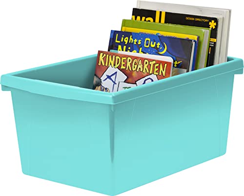 Image of Storex 5.5 Gallon Storage Bin - Plastic Classroom Organizer for Books and Supplies, Teal, 6-Pack (61478F06C)