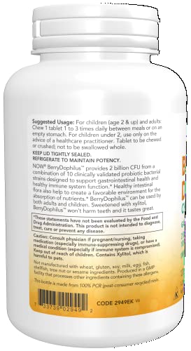 Now Supplements, Berrydophilus™ With 2 Billion, 10 Probiotic Strains, Xylitol Sweetened, Strain Verified, 120 Chewables, Packaging May Vary #TOP2