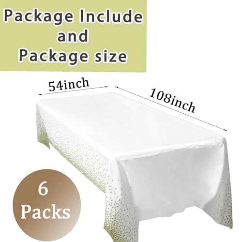 6 Pack Gold Dot Tablecloths for Rectangle Tables, 54" x 108" White Plastic Tablecloths Disposable Waterproof Party Table Cloths Gold Dot Confetti Table Cloth for Outdoor Birthday Party - Image 3