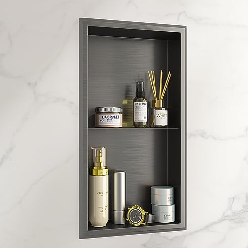 HOTIS 24" X 12" Stainless Steel Shower Niche, Matte Black No Tile - View #9