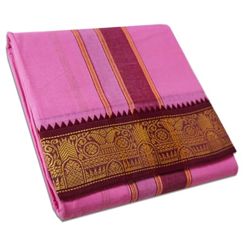 Image of vimayam pure cotton 3 inch border colour dhoti 9X5(Assorted Border design and colours)