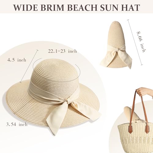 Image of Beach Hats for Women, Sun Straw Hat for Women, UPF 50+ UV Sun Protection Sun Hat Womens, Foldable Floppy Sun Hat