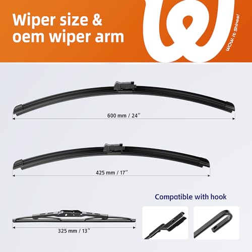Image of 24 inch+17 inch Windshield Wiper Blades with 13 inch Rear Wiper Replacement for GMC Terrain /Chevy Equinox 2010 2011 2012 2013 2014 2015 2016 2017-OEM Quality All-Weather Top Lock Wipers(Set of 3)