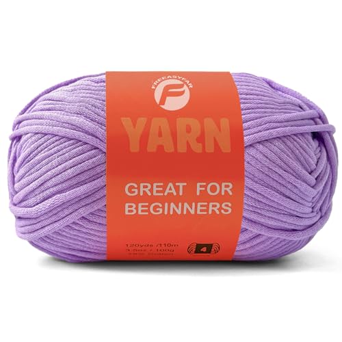 Image of 3.5Oz /120yds Purple Beginner Easy Yarn for Crocheting and Knitting;Worsted-Weight Medium #4;Cotton Blend Yarn for Beginners Amigurumi DIY(Purple,1 Skein)